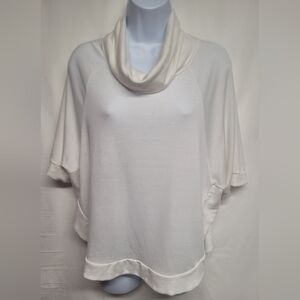 Freeloader L White Pullover Cowlneck Poncho Style Top Wide Sleeve Slits At Sides